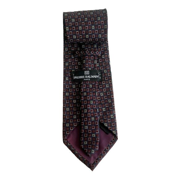 2for25 Pierre BALMAIN Silk Handmade Mens Tie Burgundy Geometric Vintage Designer - Picture 8 of 11